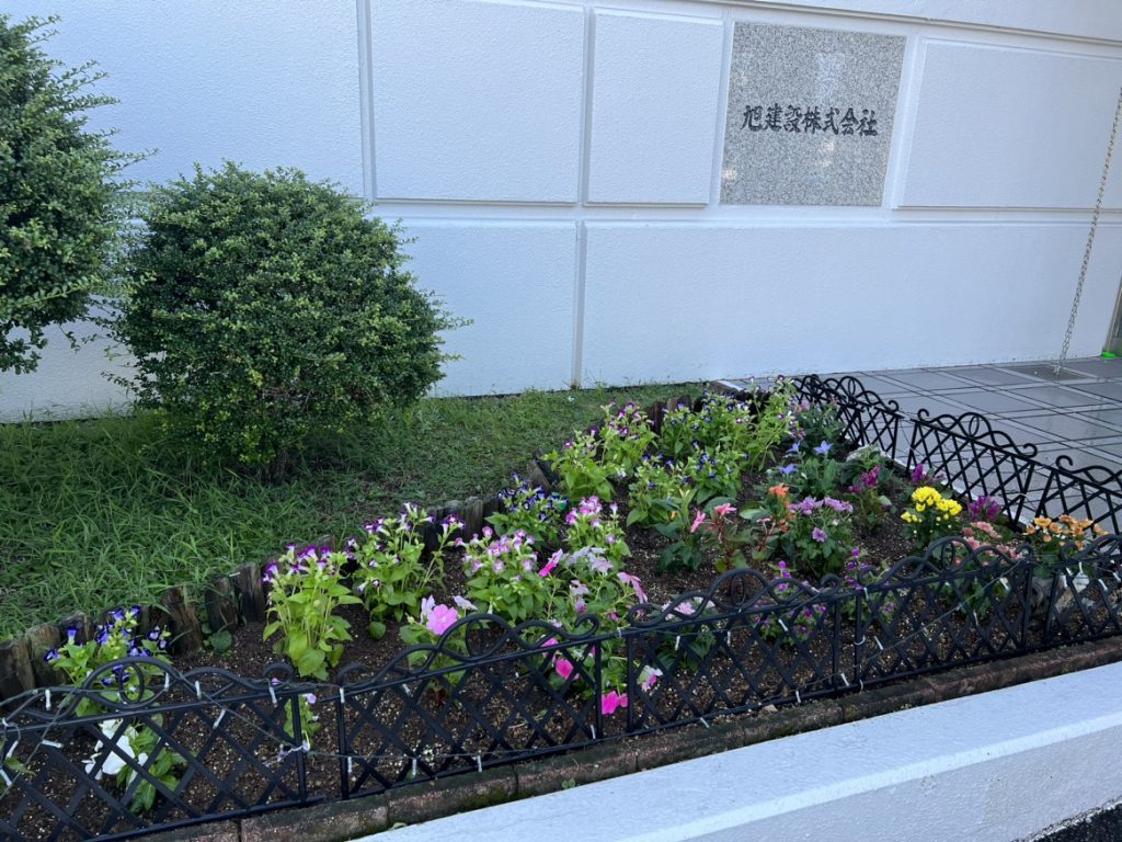正面玄関横の花壇の守り亀